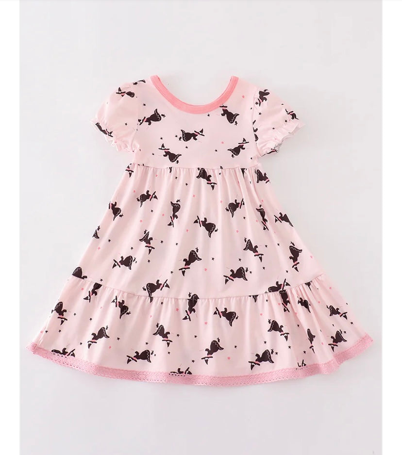 Pink Halloween Witch Print Dress