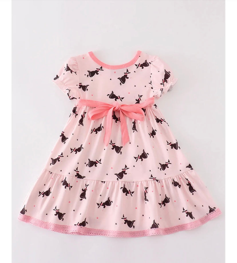 Pink Halloween Witch Print Dress