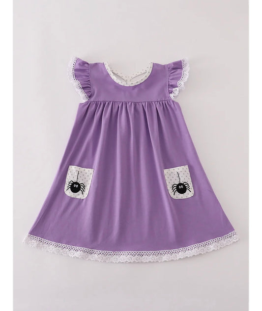 Girls Purple Spider Embroidery Romper or Dress