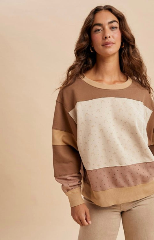 Bow/Floral Colorblock Sweatshirt