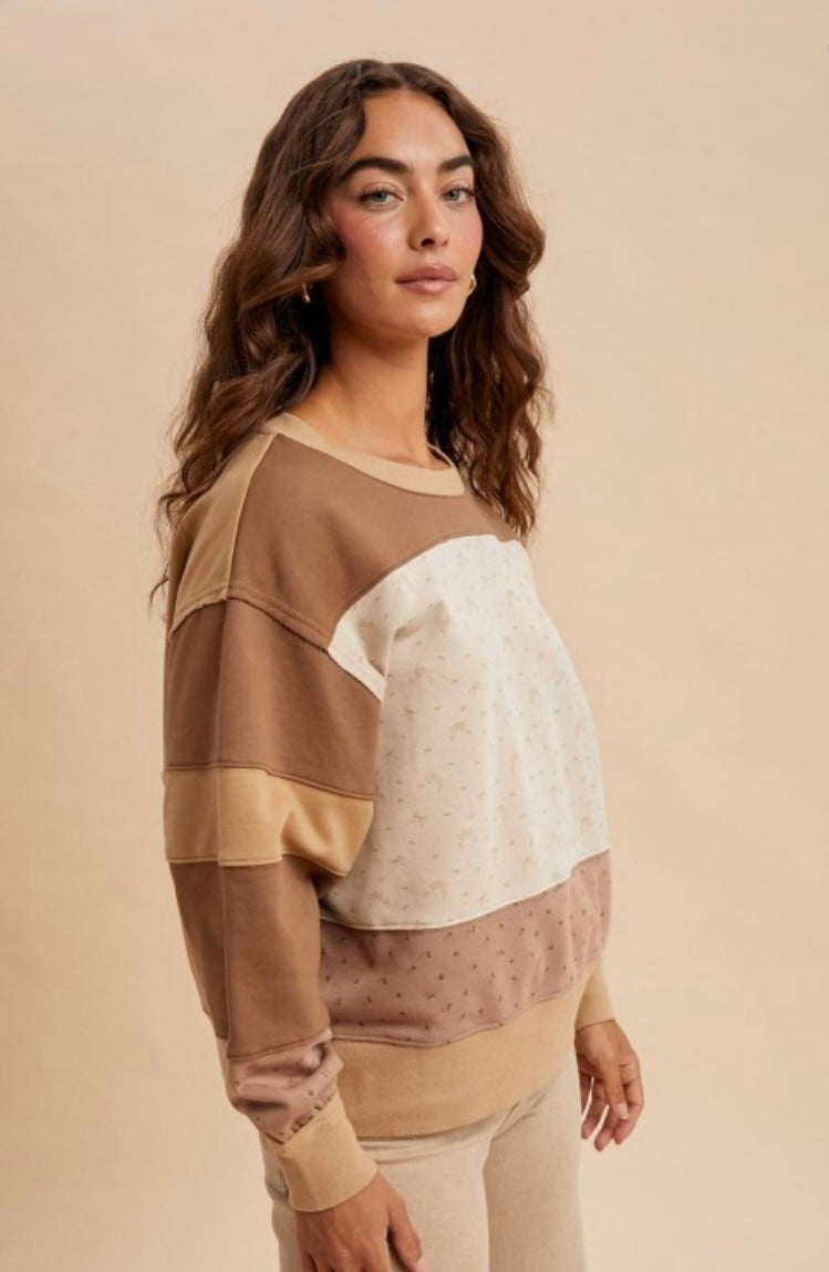 Bow/Floral Colorblock Sweatshirt