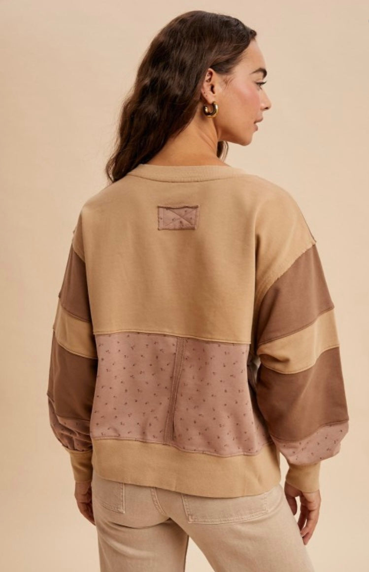 Bow/Floral Colorblock Sweatshirt