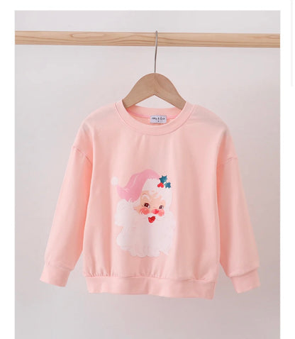 Pink Retro Santa Claus Print Sweatshirt