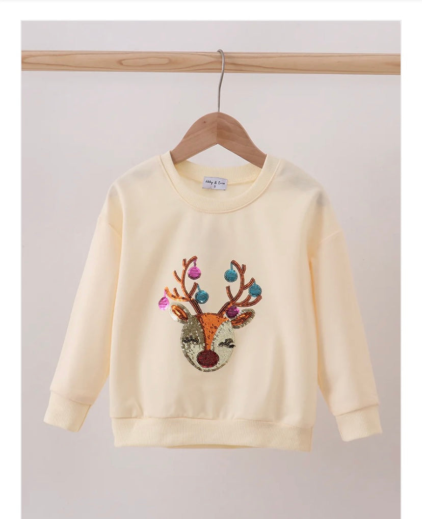 Girls Sequin Reindeer Sweatshirt