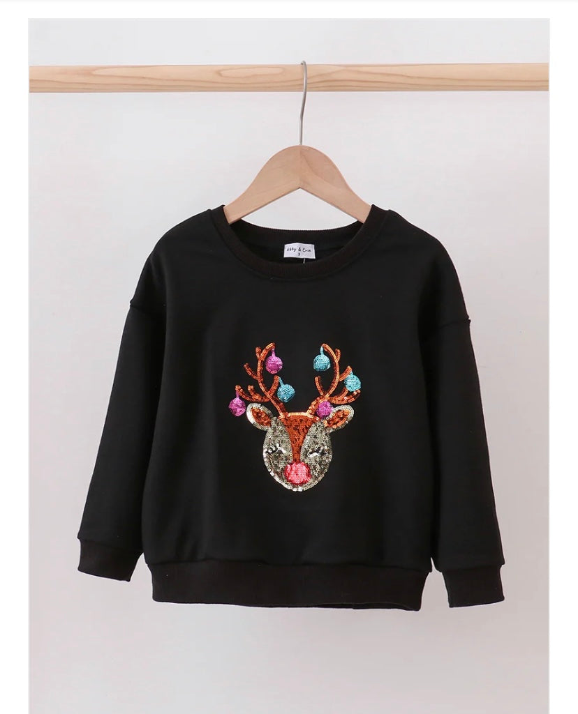 Girls Sequin Reindeer Sweatshirt