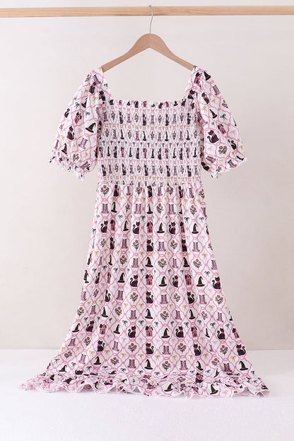 Pink Cat Print Mom Dress