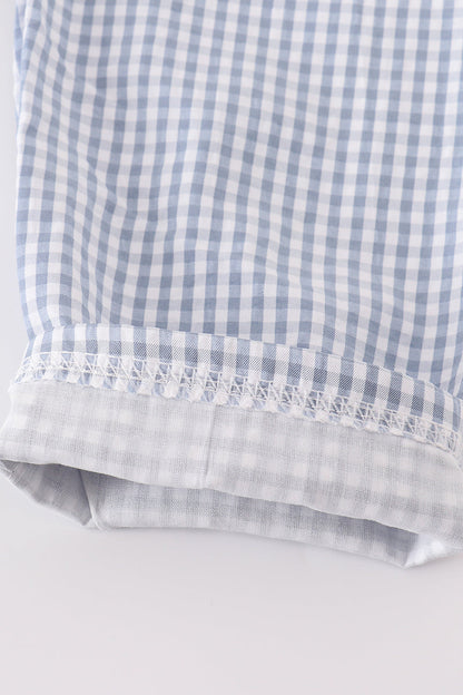 Blue woven check pumpkin embroidery boy set