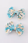 Blue aqua meadow girl piggie hair bow