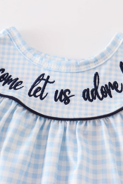 Navy plaid nativity embroidery girl bloomers set