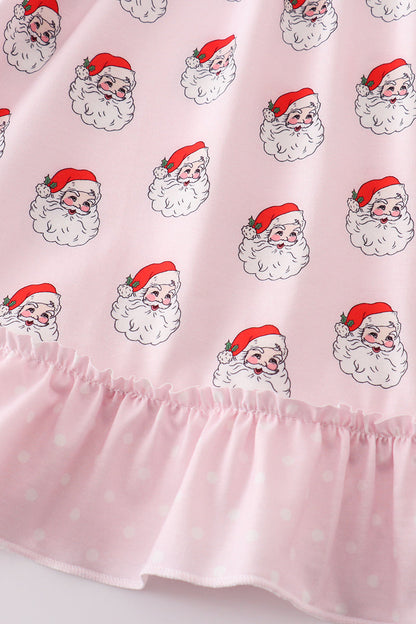 Pink santa print girl dress