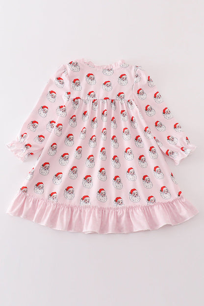 Pink santa print girl dress