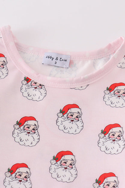 Pink santa print girl pajamas
