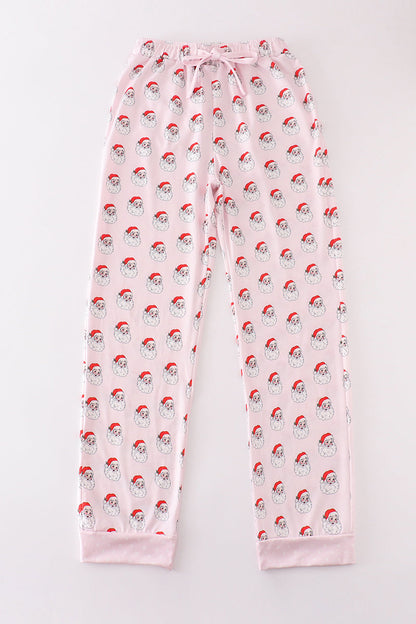 Pink santa print mom pajama pants
