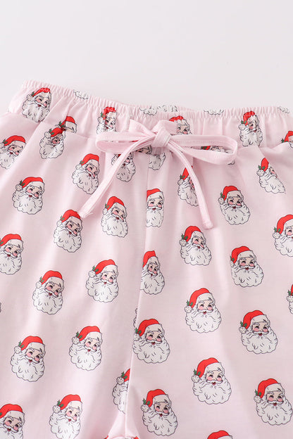 Pink santa print mom pajama pants