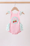 Pink Strawberry Applique Knit Bubble