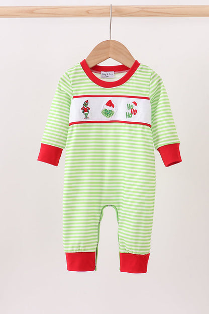 Green christmas grinch embroidery boy romper