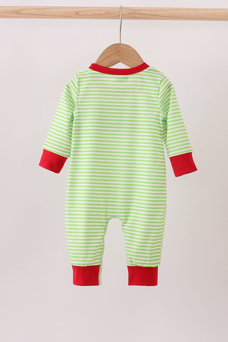 Green christmas grinch embroidery boy romper