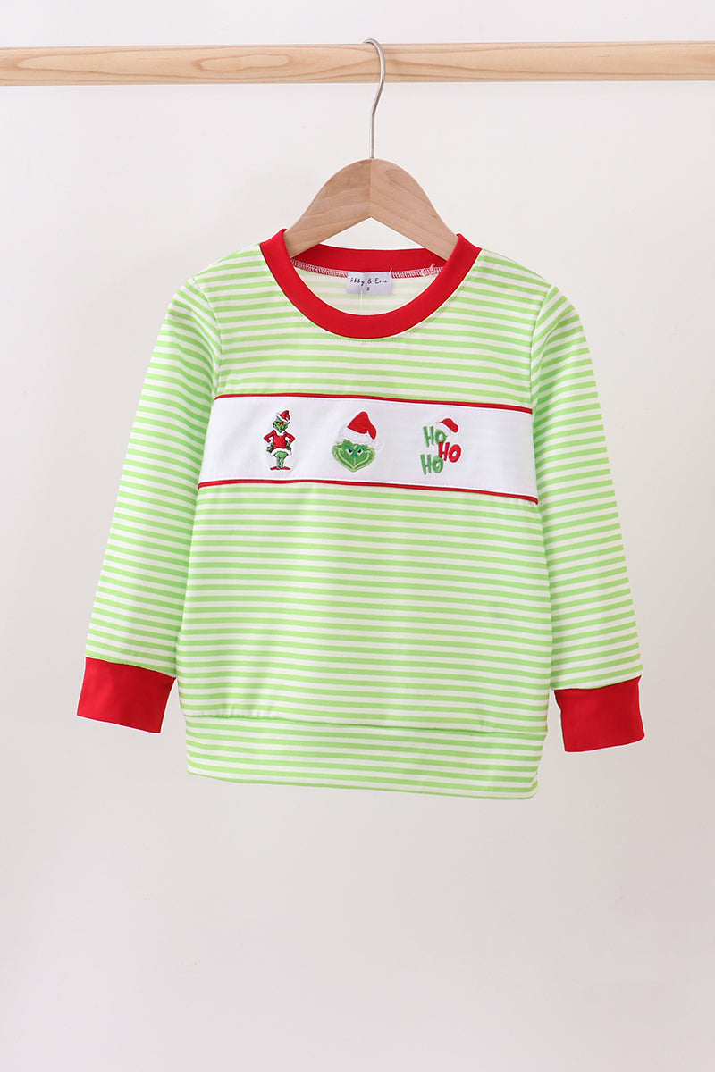 Green christmas grinch embroidery boy top