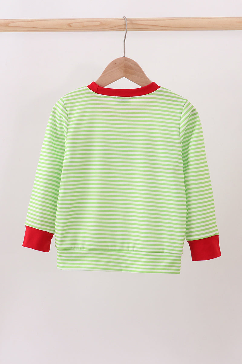 Green christmas grinch embroidery boy top
