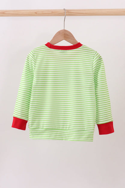 Green christmas grinch embroidery boy top