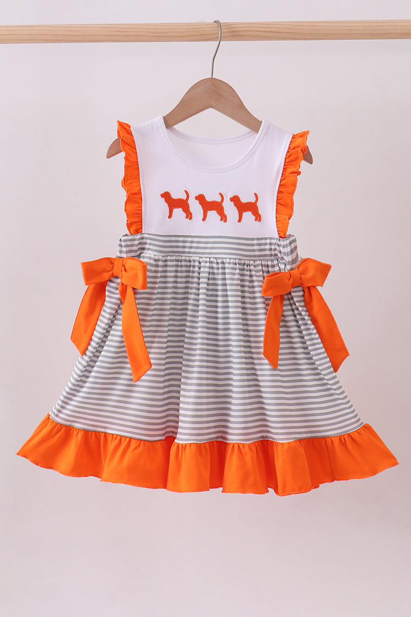 Orange Tennessee embroidery stripe ruffle dress