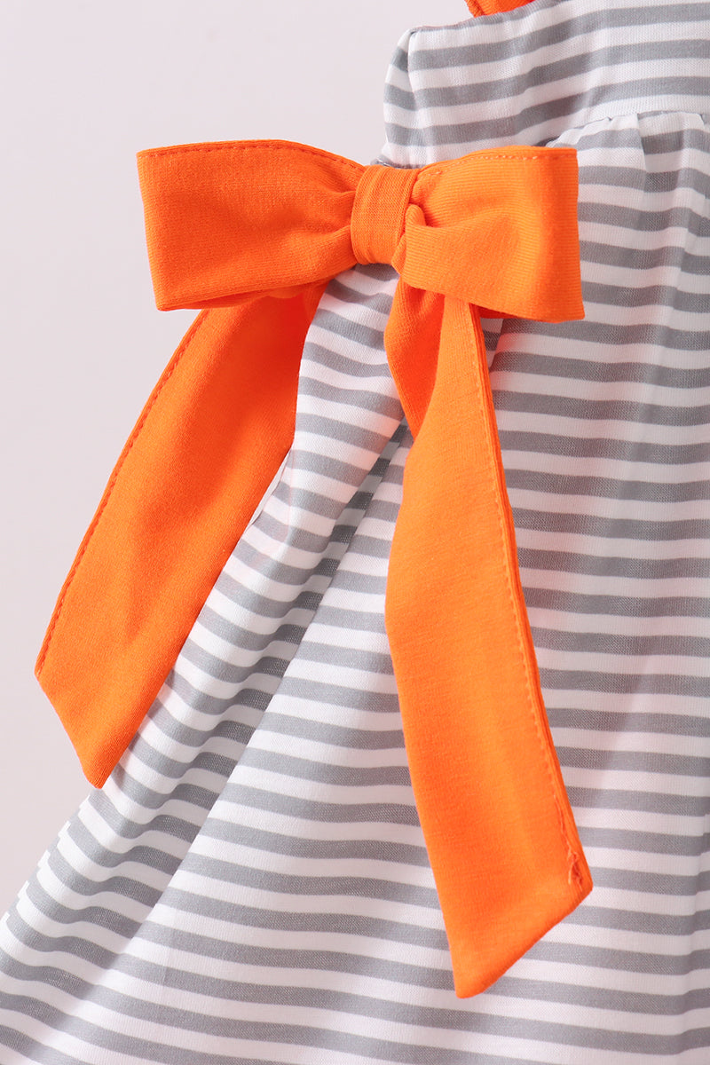Orange Tennessee embroidery stripe ruffle dress