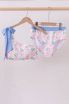 Blue bow floral women 2pc swimsuit