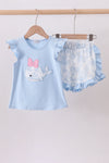 Blue Whale Applique Ruffle Shorts Set