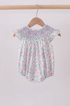 Green Floral Smocked Bubble