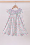 Green Floral Smocked Dress