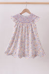 Purple Floral Smocked Dress