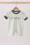 Green Duck Embroidered Stripe Romper