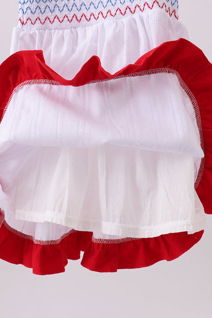 White smocked jacquard ruffle dress