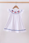 White flag smocked ruffle dress