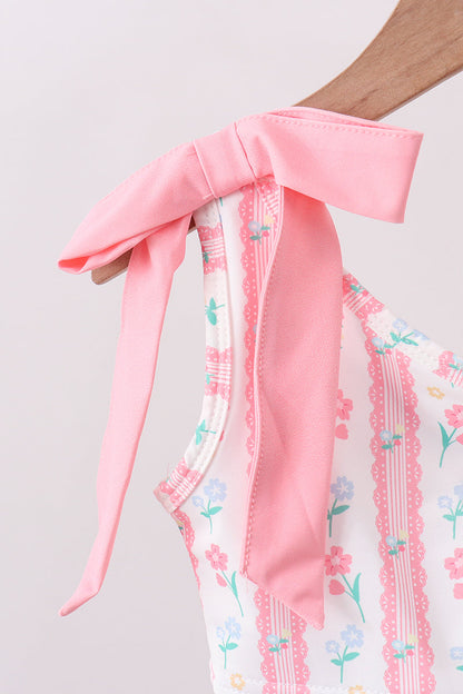 Blush floral print bow 2pc swimsuit