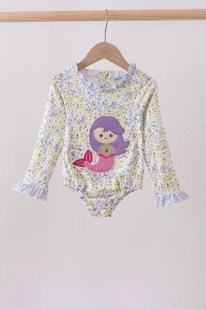 Floral mermaid applique rashguard
