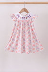 Purple rose bow smocked ruffle dress