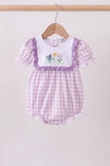 Purple floral embroidery gingham ruffle bubble