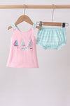 Pink sailboat embroidery bloomer set