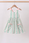 Green floral stripe pocket dress