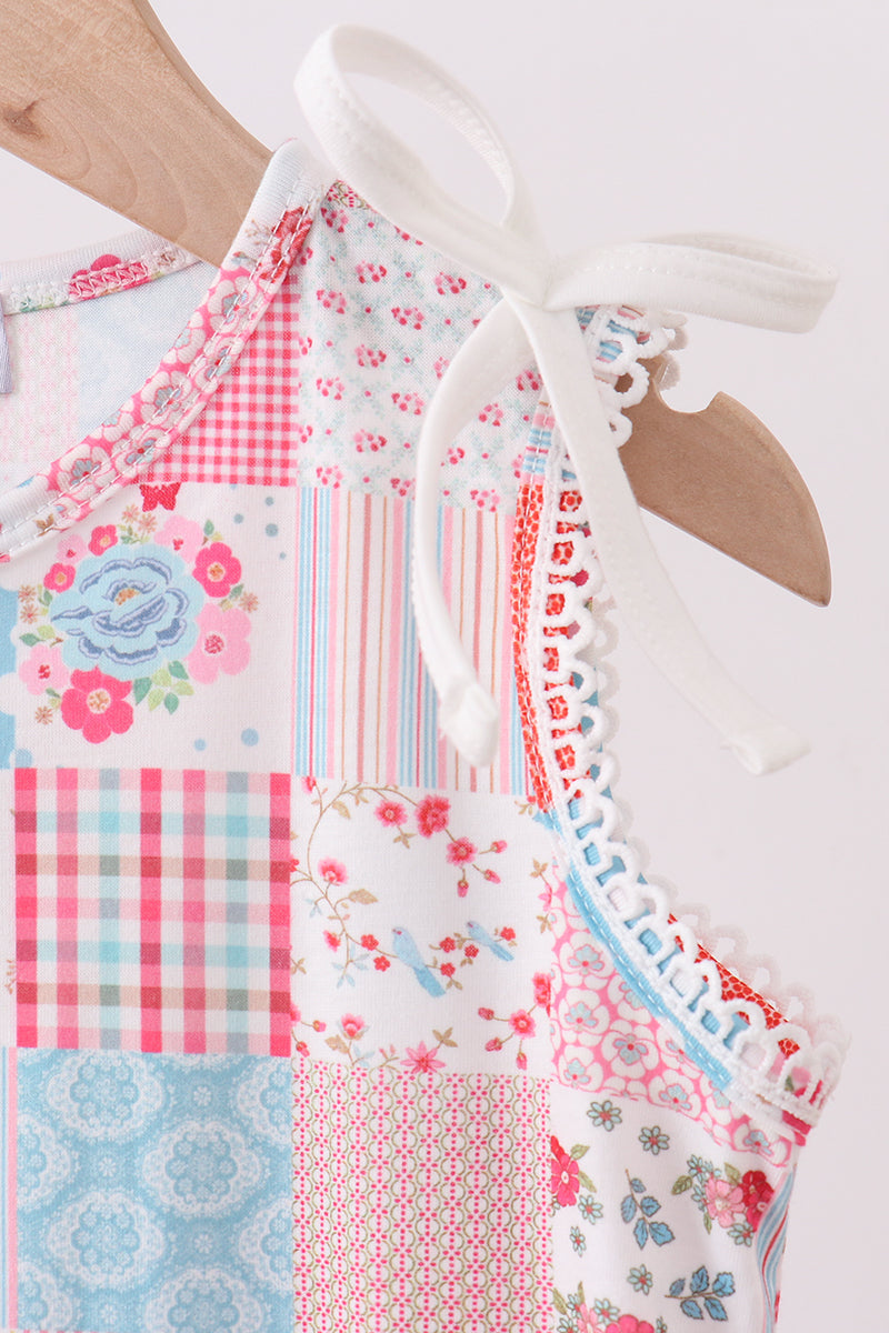 Pink floral patchwork dress – Juneroseboutique Pink floral patchwork dress – Juneroseboutique