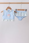 Blue character applique ruffle 2pc swimsuit