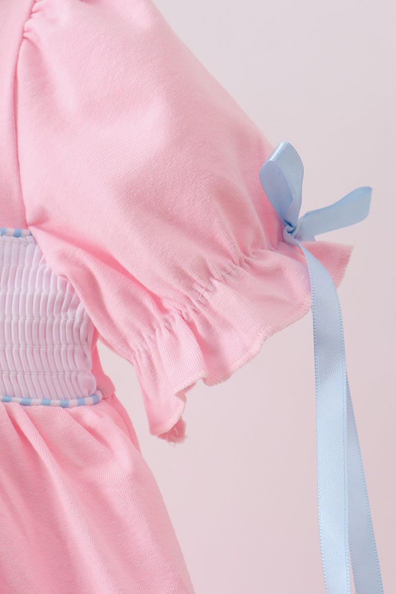 Pink carousel smocked ruffle dress