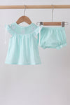 Blue starfish smocked jacquard ruffle bloomer set