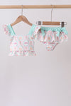 Green castle cream ruffle 2pc swimsuit