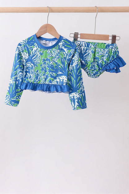 Ocean garden splash ruffle rashguard set