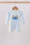 Blue crab applique plaid one-piece swimsuit