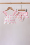 Pink bow castle ruffle 2pc swimsuit