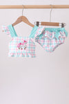 Green plaid horse applique 2pc swimsuit