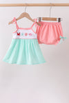 Green Marine Embroidered Jacquard Bloomer Set